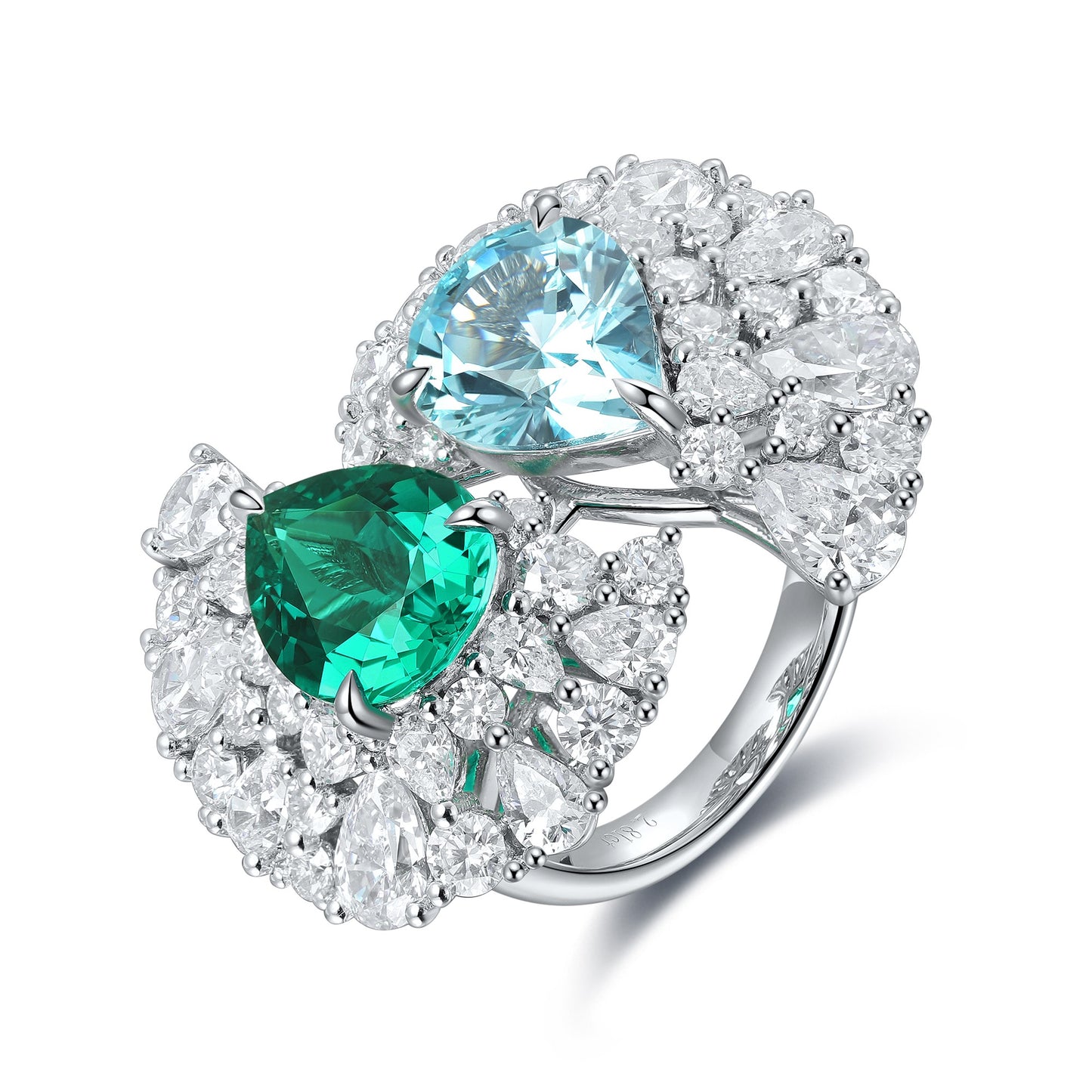 Sterling Silver Lab - Grown Emerald and Aquamarine Ring A – JR493Y