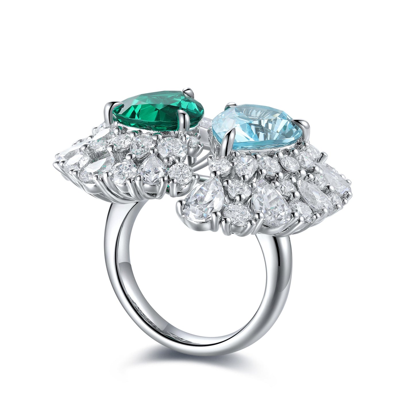 Sterling Silver Lab - Grown Emerald and Aquamarine Ring A – JR493Y