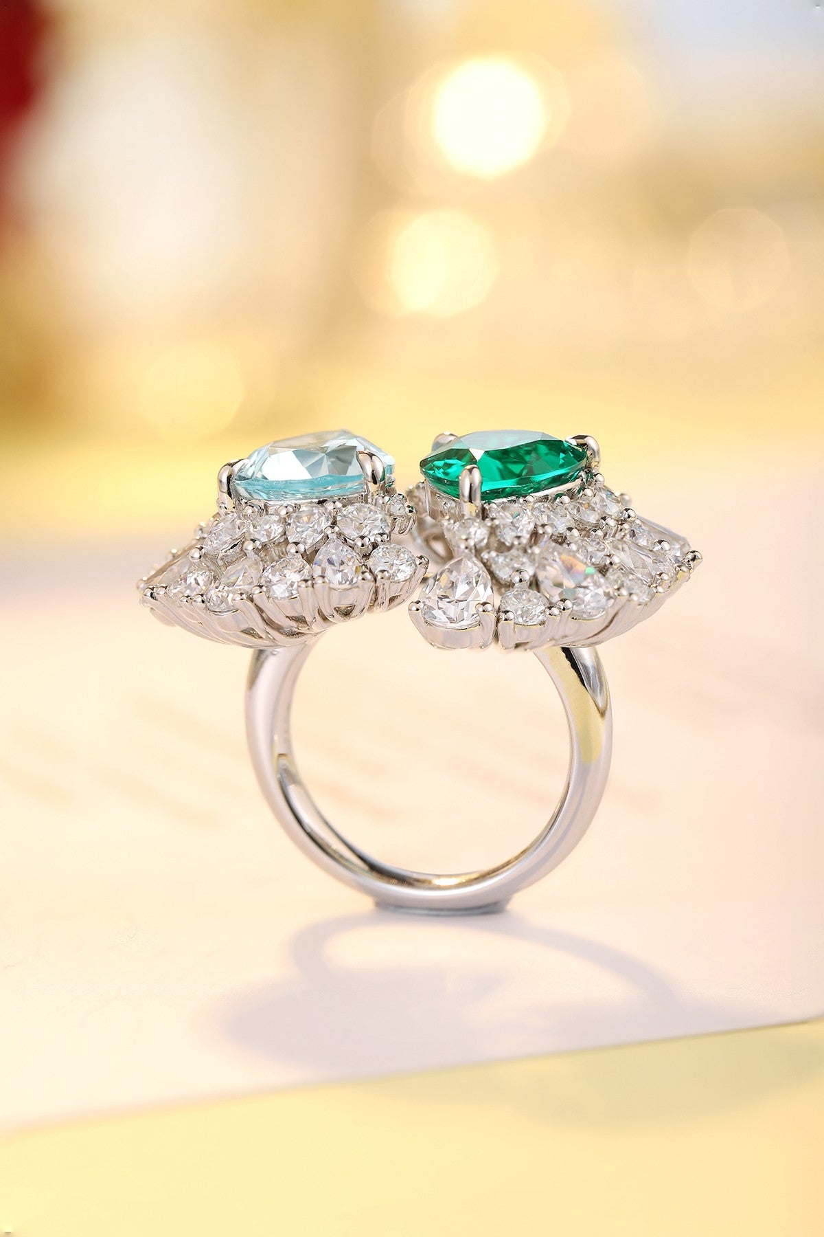 Sterling Silver Lab - Grown Emerald and Aquamarine Ring A – JR493Y