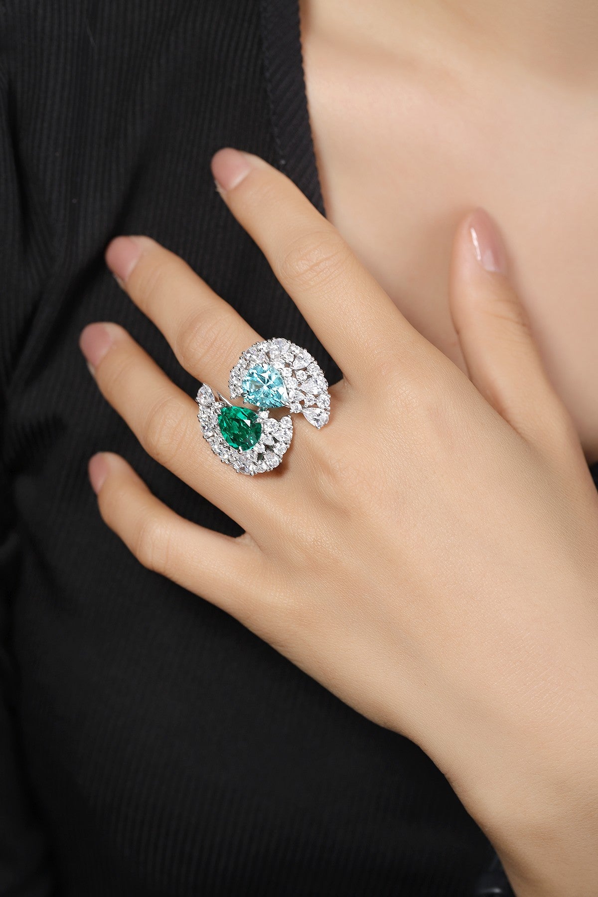 Sterling Silver Lab - Grown Emerald and Aquamarine Ring A – JR493Y