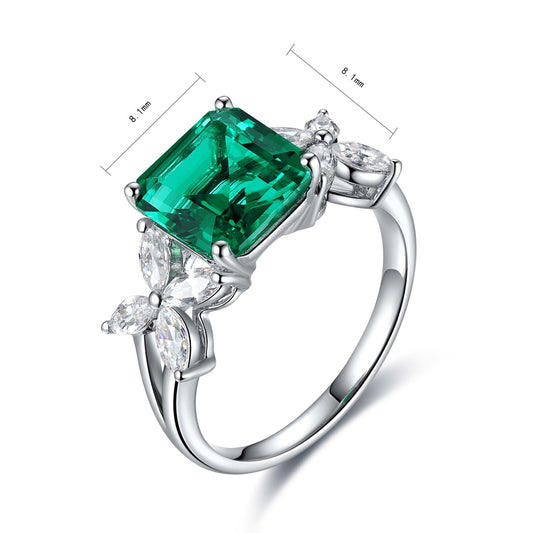 Sterling Silver Lab - Grown Emerald Ring W – JSEGR217Y