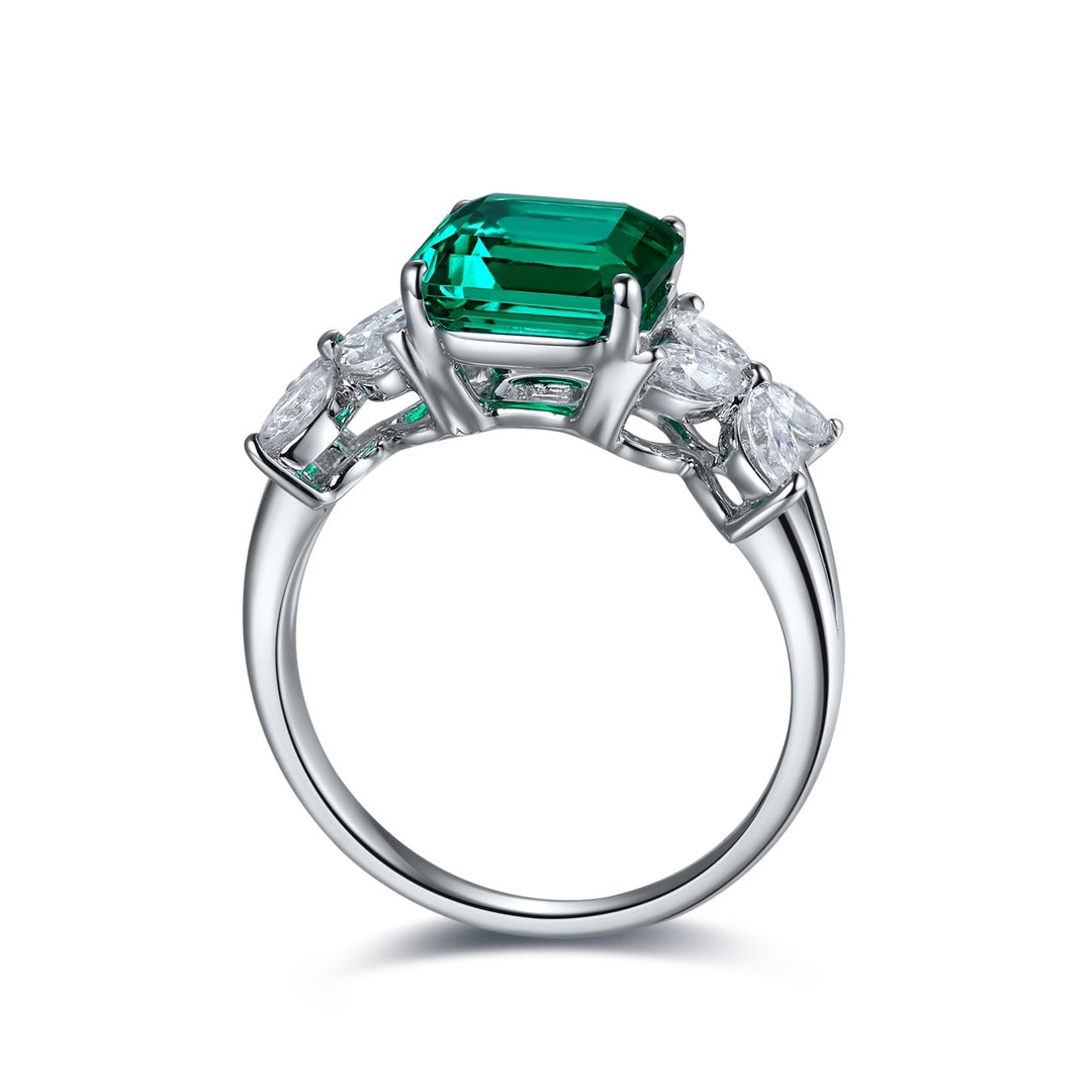 Sterling Silver Lab - Grown Emerald Ring W – JSEGR217Y