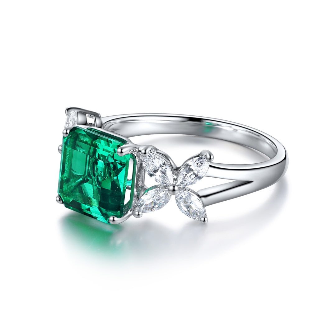 Sterling Silver Lab - Grown Emerald Ring W – JSEGR217Y