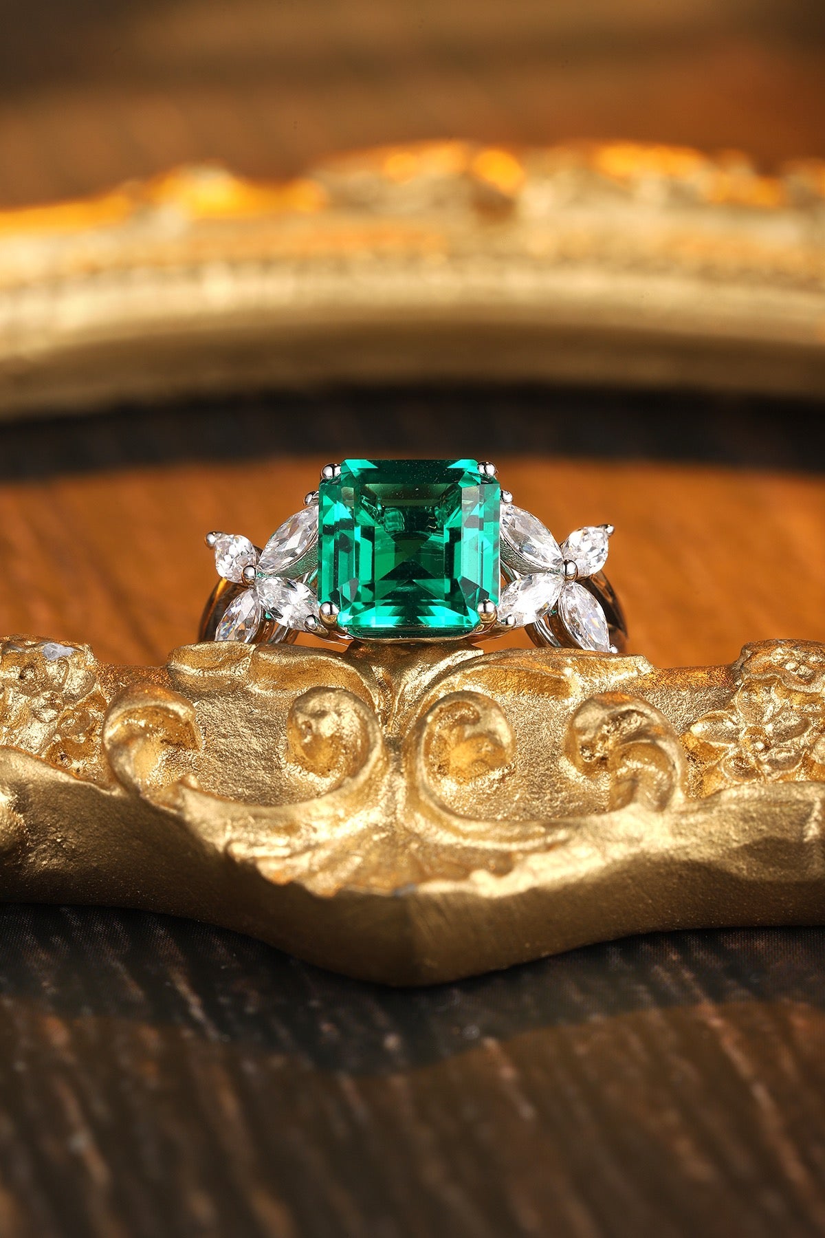 Sterling Silver Lab - Grown Emerald Ring W – JSEGR217Y