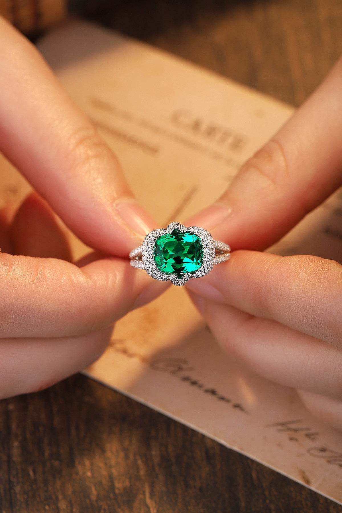 Sterling Silver Lab - Grown Emerald Ring A – JSEGR188Y