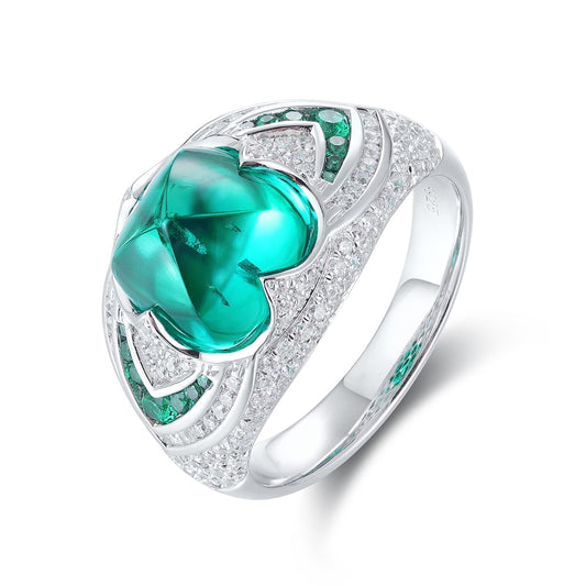 Sterling Silver Lab - Grown Emerald Ring W – JSEGR1413Y