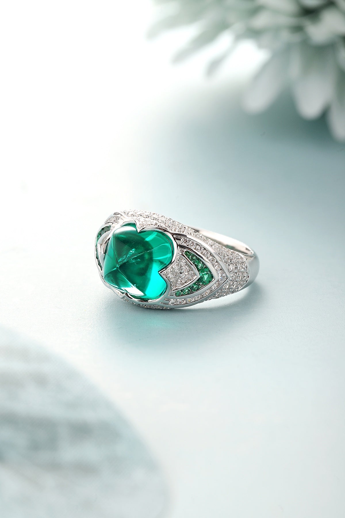 Sterling Silver Lab - Grown Emerald Ring W – JSEGR1413Y