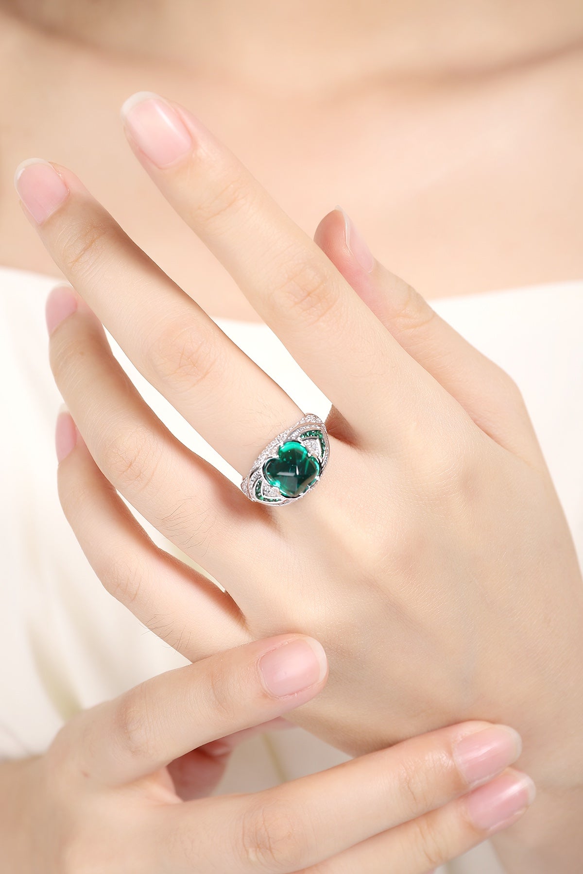 Sterling Silver Lab - Grown Emerald Ring W – JSEGR1413Y