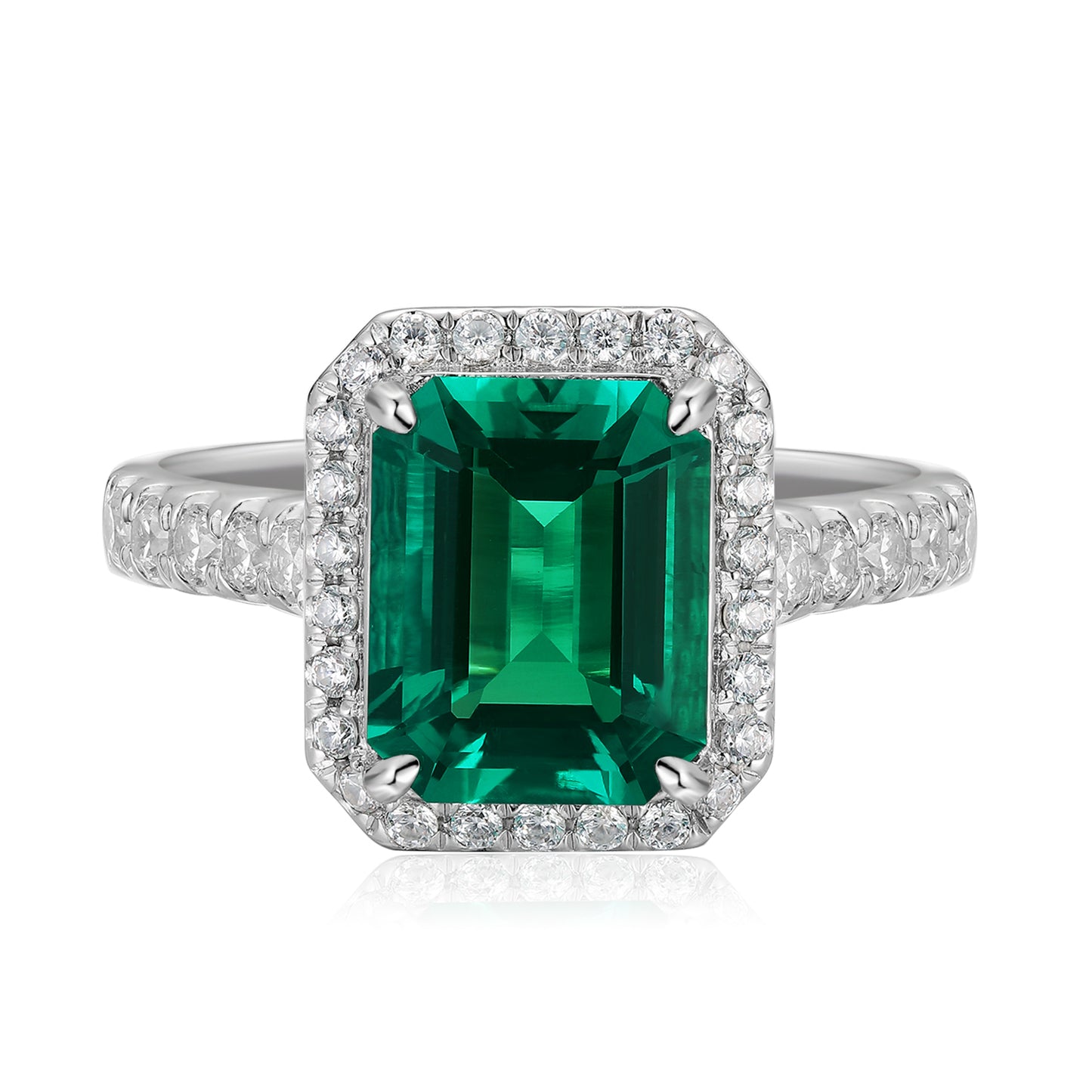 Sterling Silver Lab - Grown Emerald Ring A – JSEGR1214Y