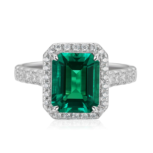 Sterling Silver Lab - Grown Emerald Ring A – JSEGR1214Y