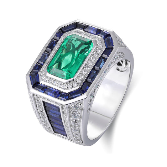 Sterling Silver Lab - Grown Emerald Ring A – JSEGR232Y