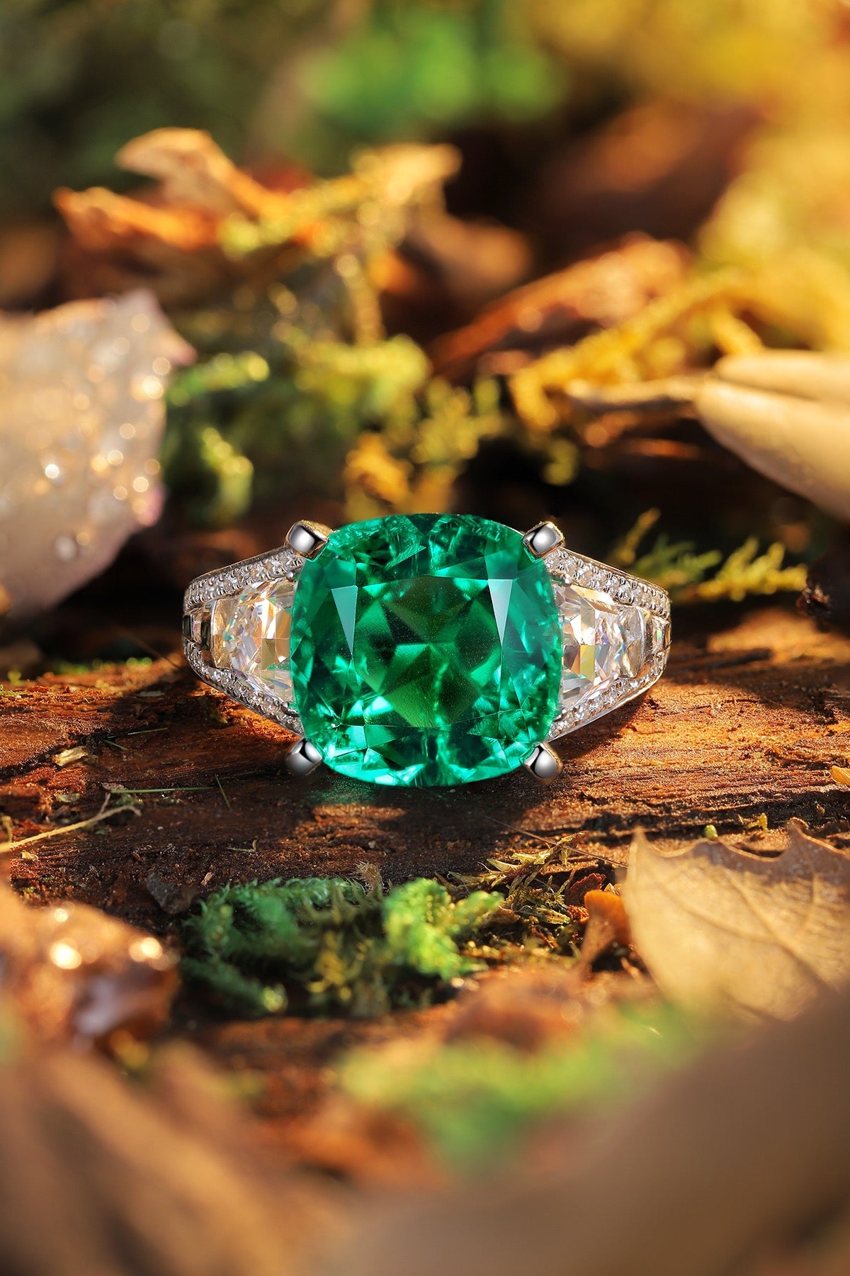 Sterling Silver Lab - Grown Emerald Ring A – JSEGR192Y