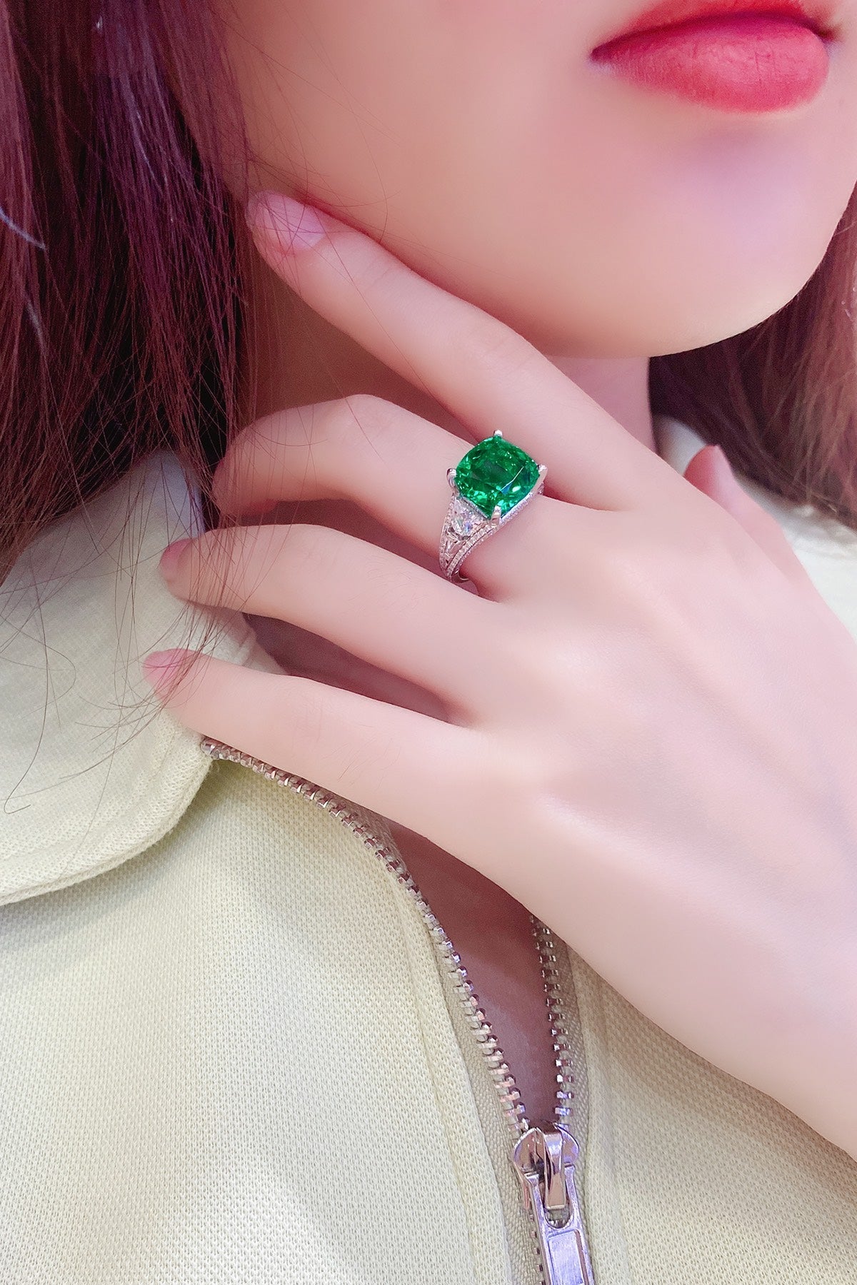 Sterling Silver Lab - Grown Emerald Ring A – JSEGR192Y