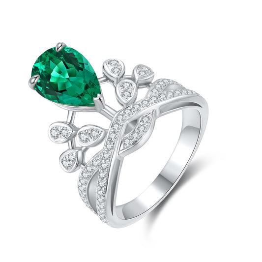 Sterling Silver Lab - Grown Emerald Ring W – JSEGR18542Y