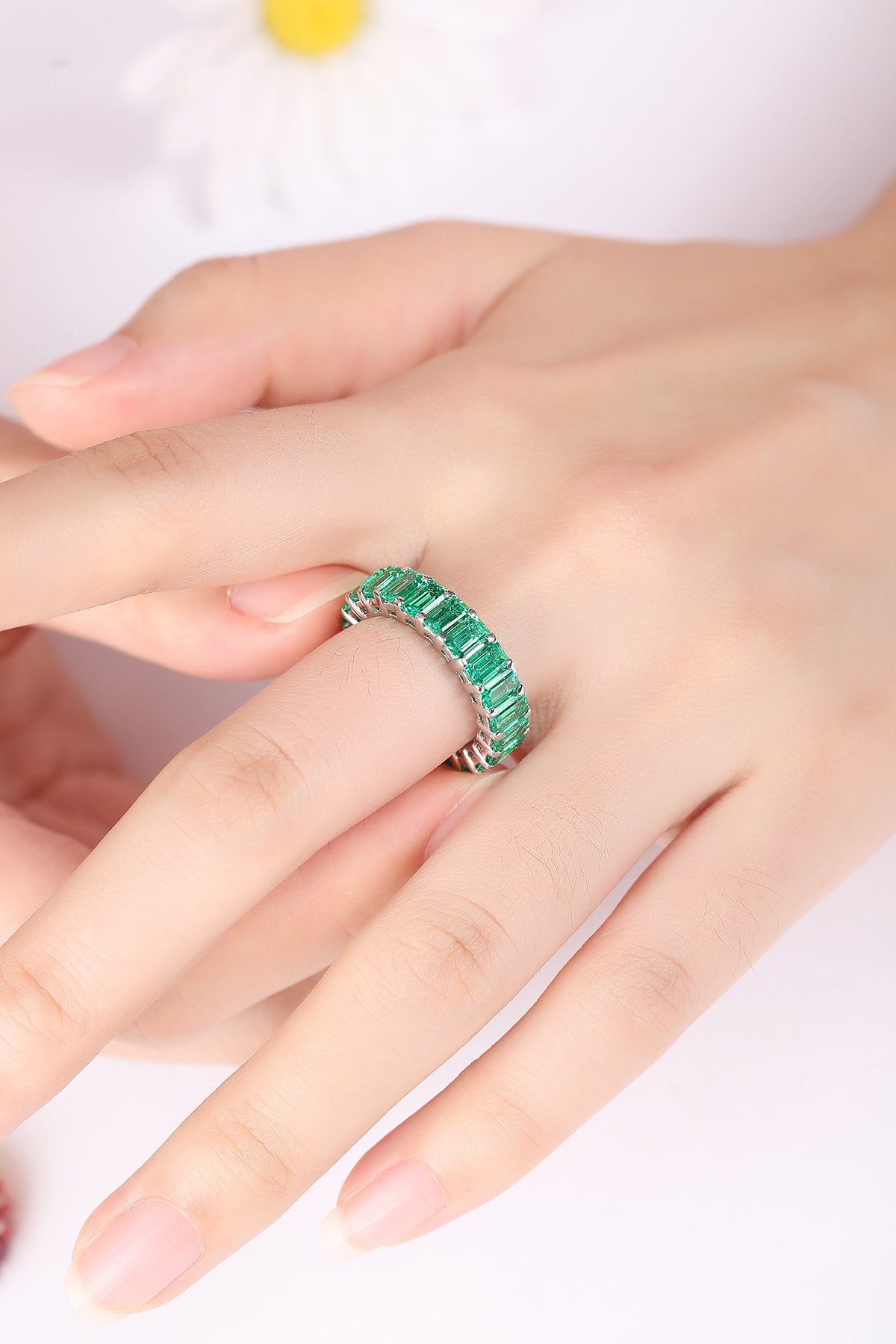 Sterling Silver Lab - Grown Emerald Ring A – JSEGR235Y