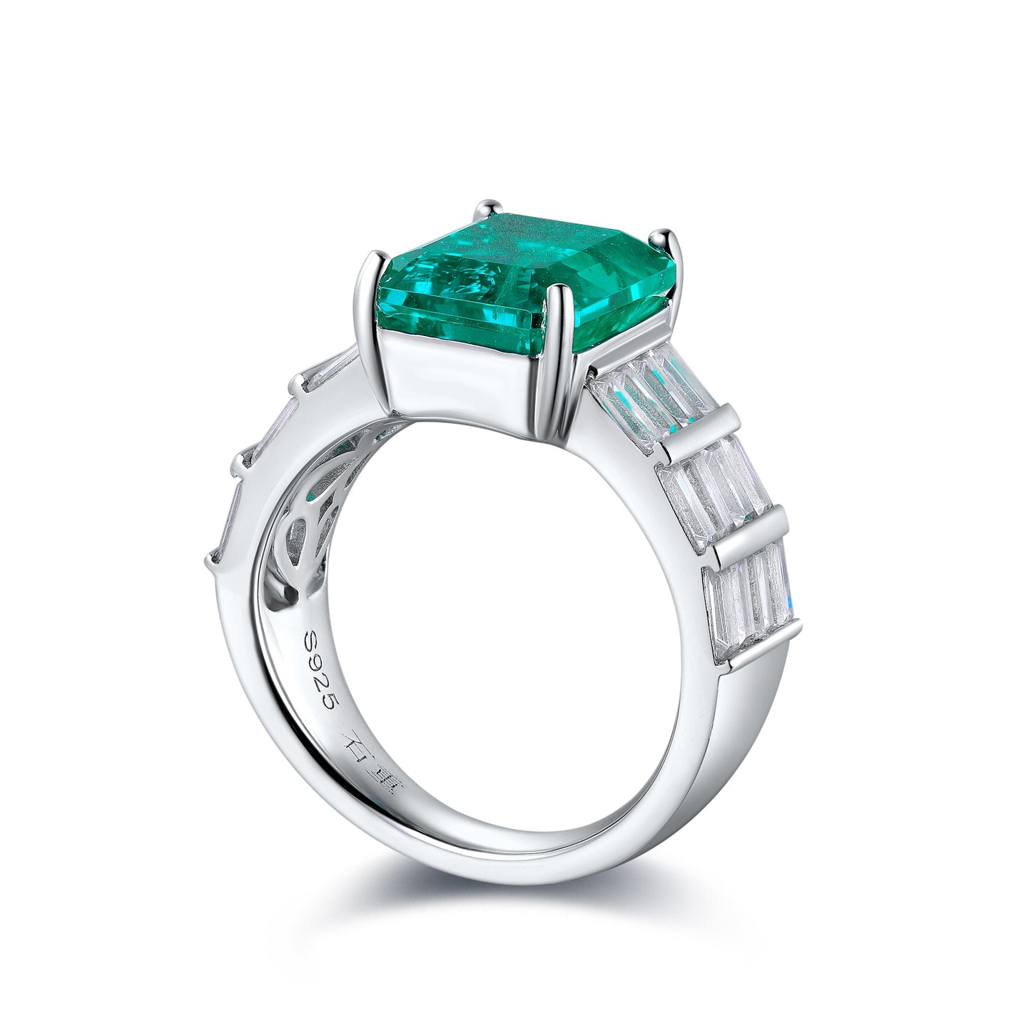 Sterling Silver Lab - Grown Emerald Ring A – JSEGR1033Y