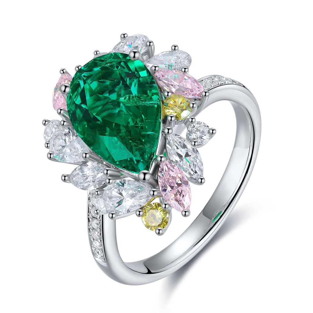 Sterling Silver Lab - Grown Emerald Ring W – JSEGR454Y