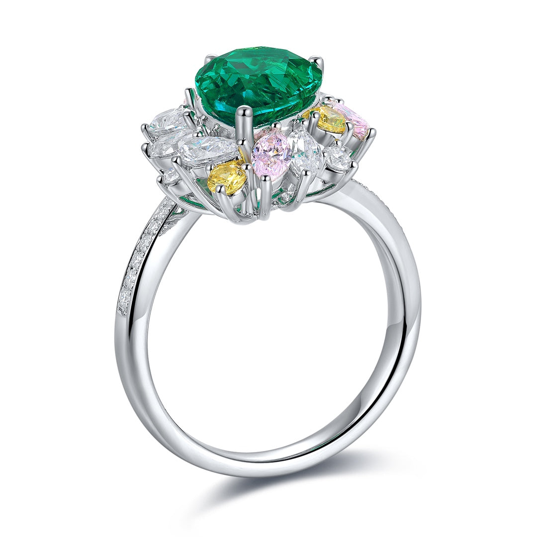 Sterling Silver Lab - Grown Emerald Ring W – JSEGR454Y