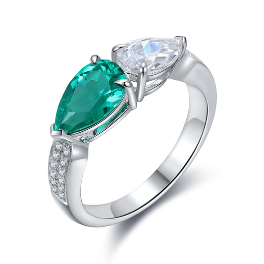 Sterling Silver Lab - Grown Emerald Ring A – JSEGR402Y