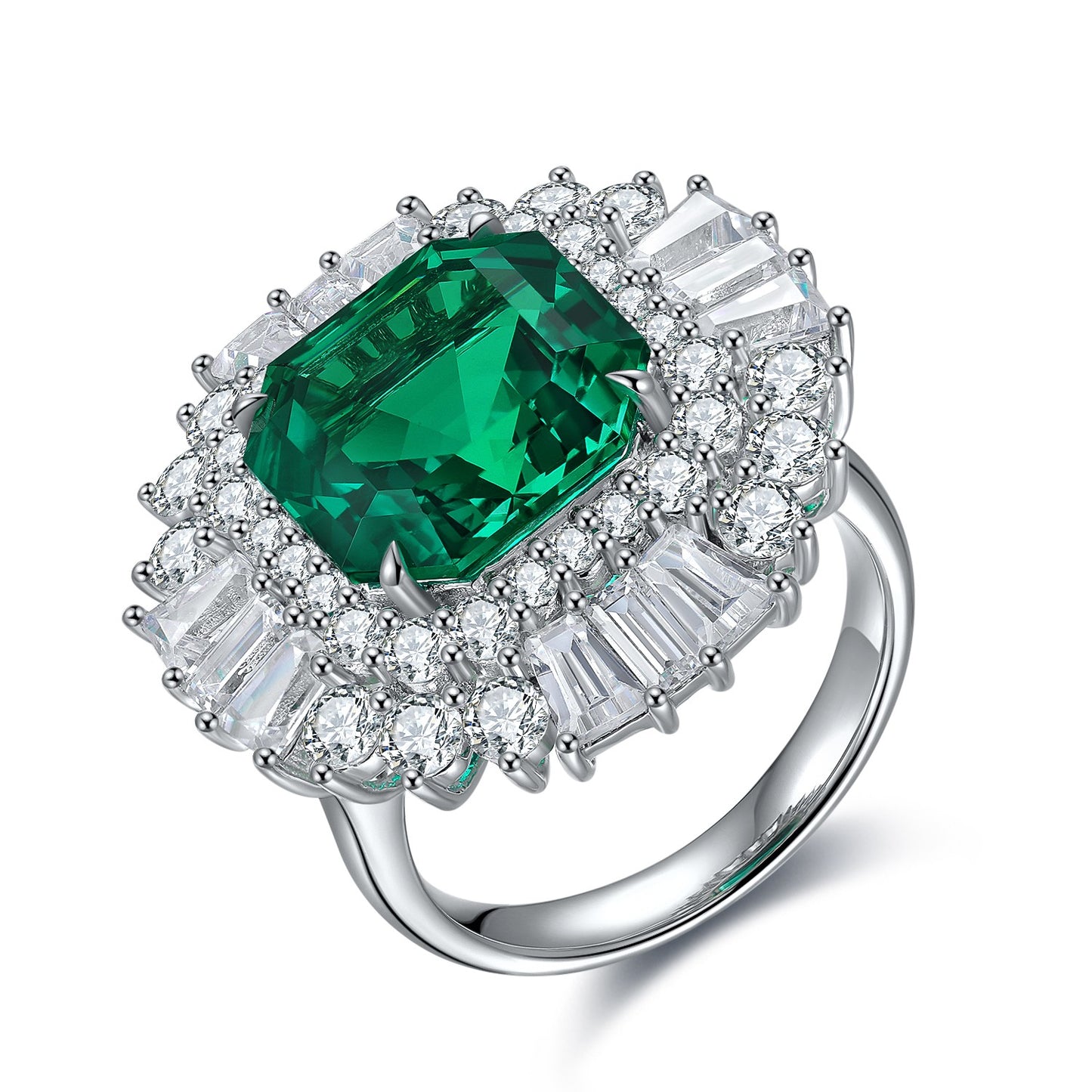 Sterling Silver Lab - Grown Emerald Ring A – JSEGR287Y