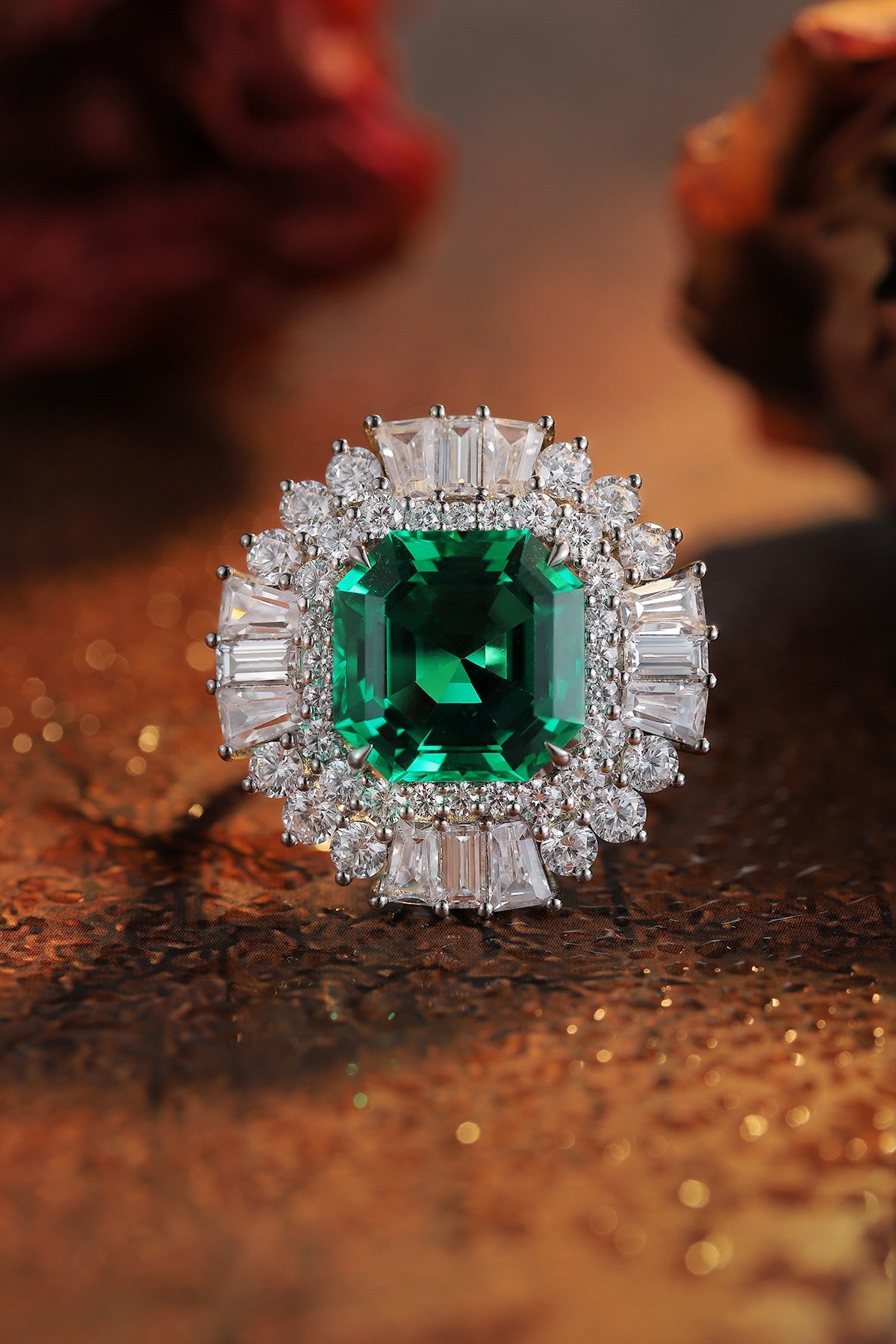 Sterling Silver Lab - Grown Emerald Ring A – JSEGR287Y