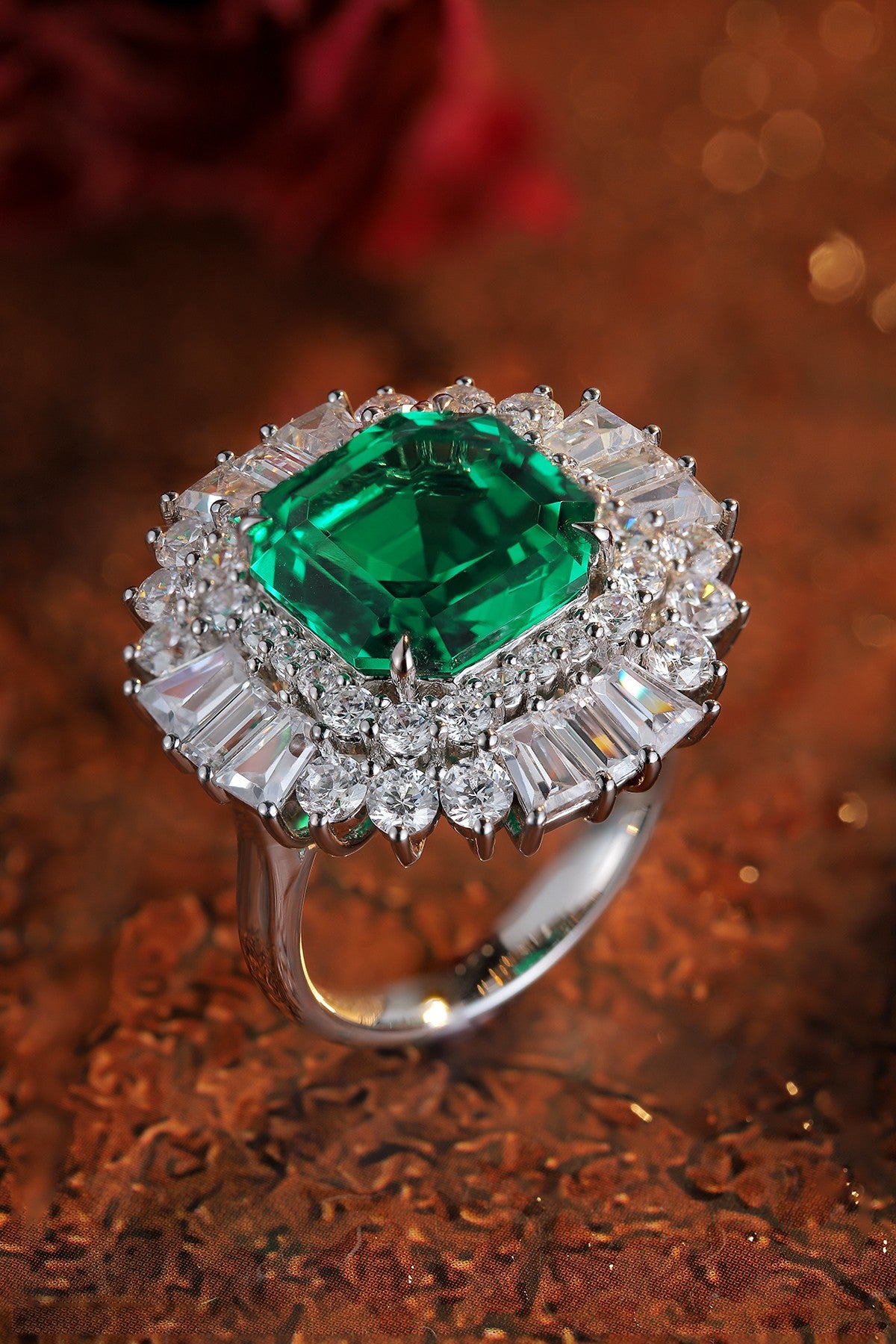 Sterling Silver Lab - Grown Emerald Ring A – JSEGR287Y