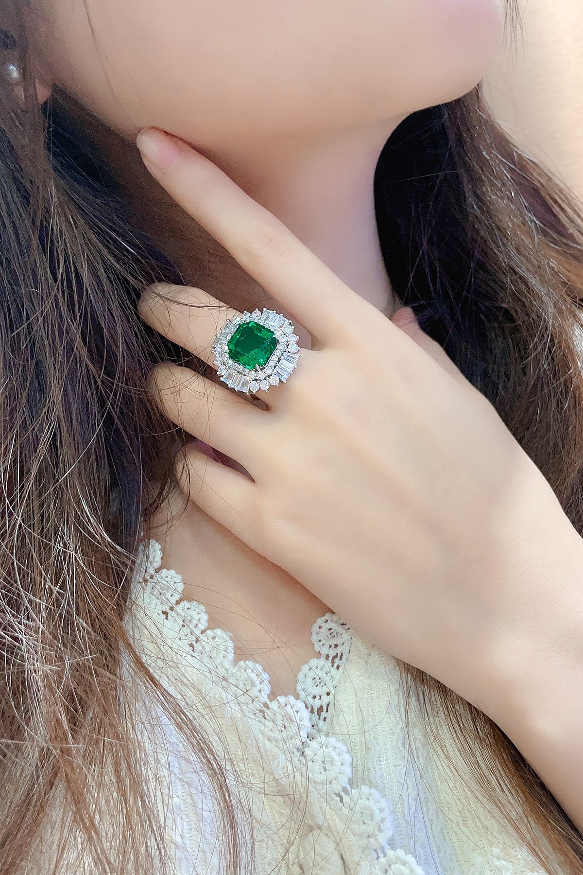 Sterling Silver Lab - Grown Emerald Ring A – JSEGR287Y