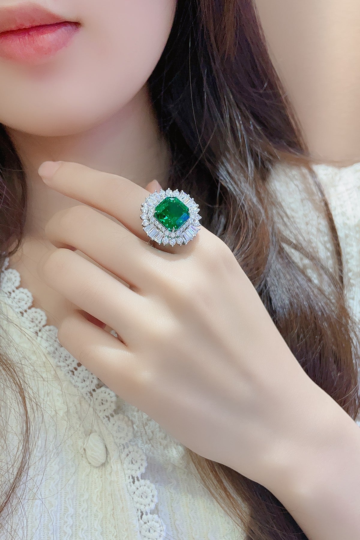 Sterling Silver Lab - Grown Emerald Ring A – JSEGR287Y