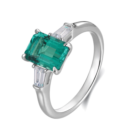 Sterling Silver Lab - Grown Emerald Ring A – JSEGR286Y