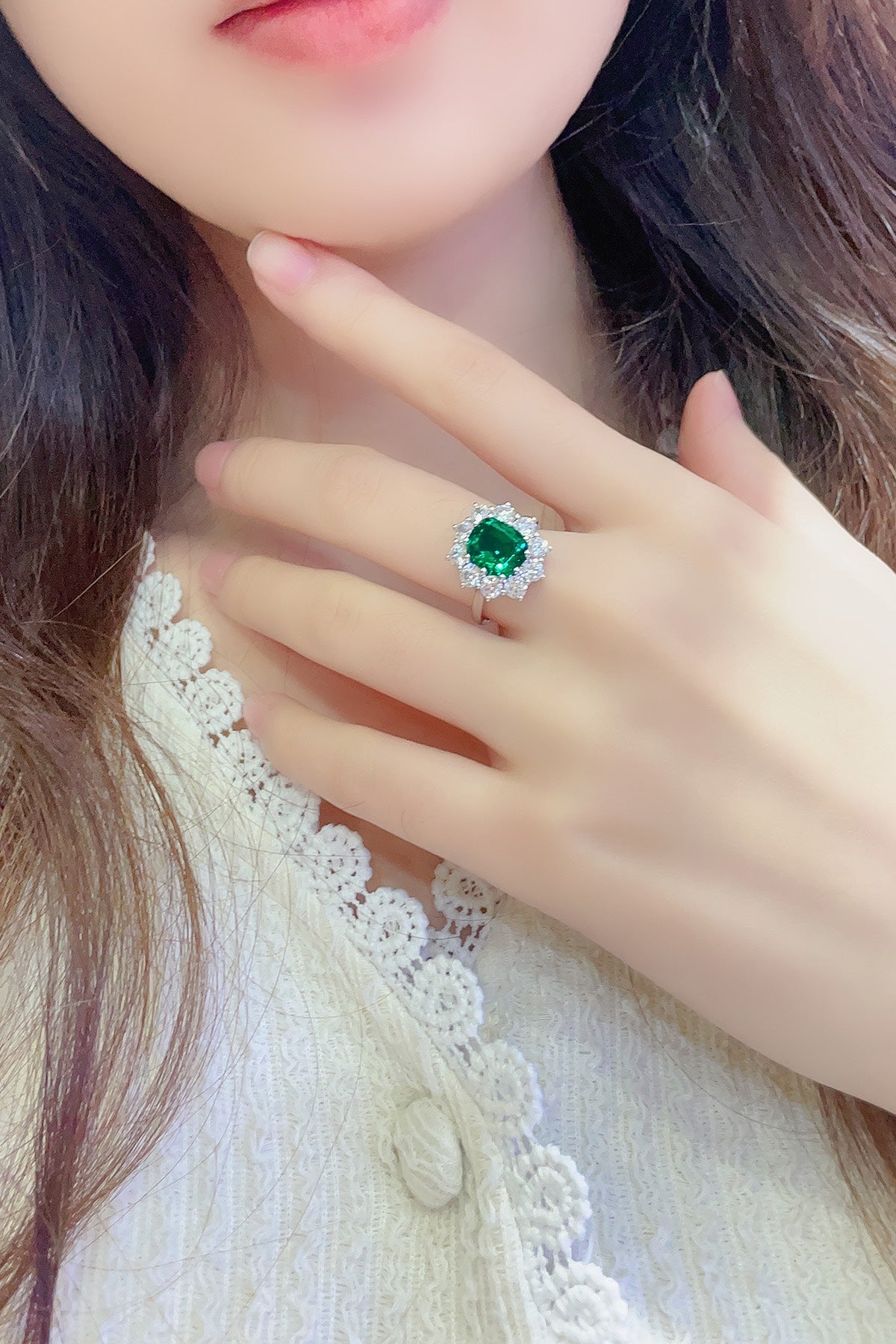 Sterling Silver Lab - Grown Emerald Ring A – JSEGR212Y