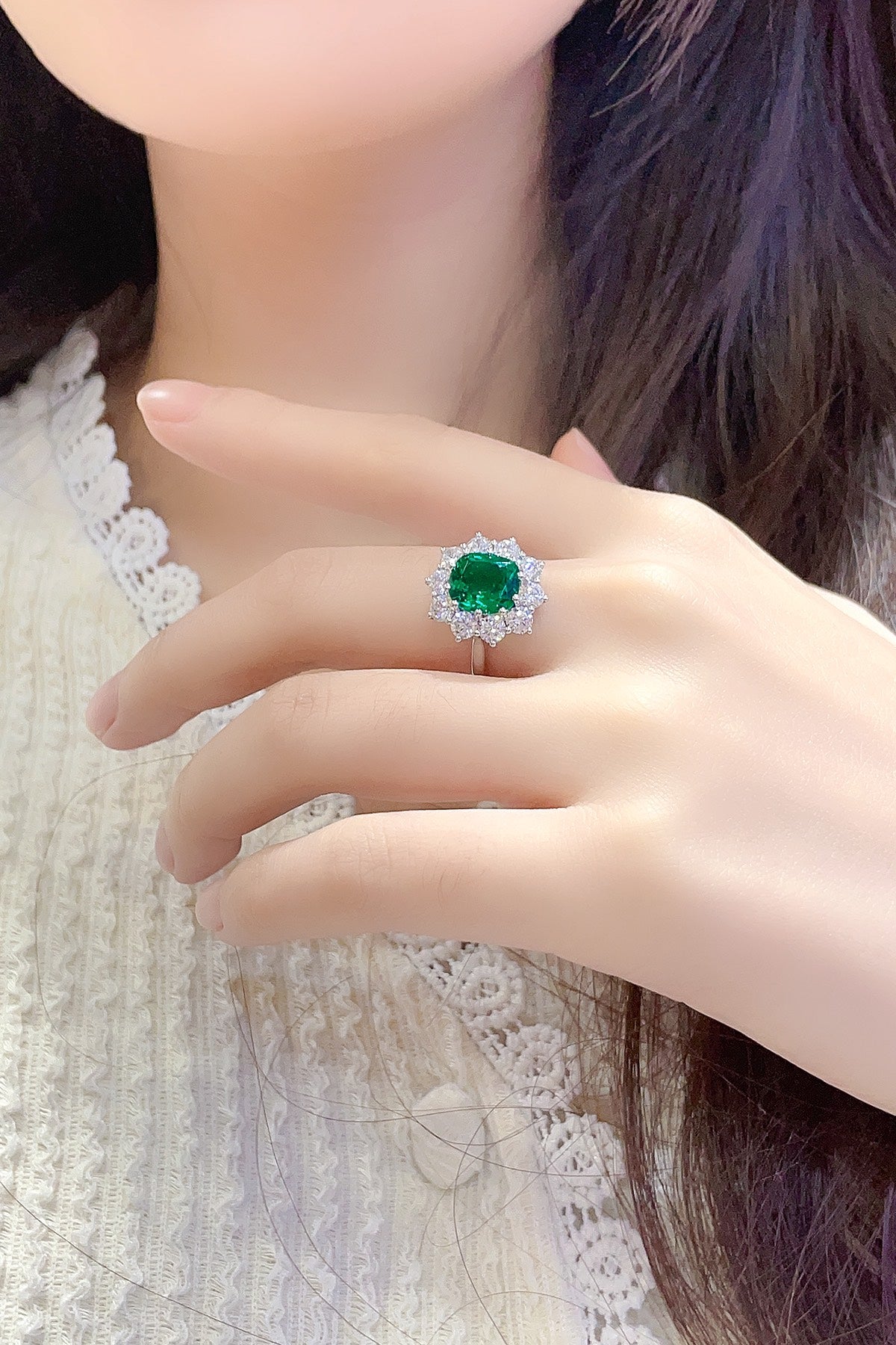 Sterling Silver Lab - Grown Emerald Ring A – JSEGR212Y