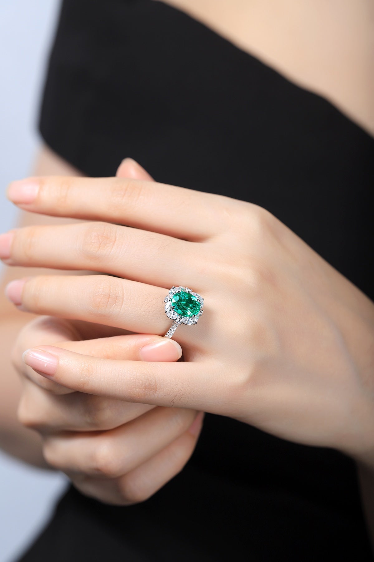 Sterling Silver Lab - Grown Emerald Ring A – JSEGR209Y