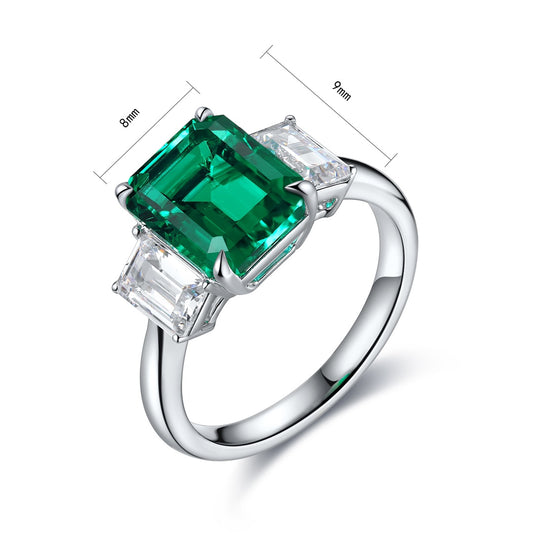 Sterling Silver Lab - Grown Emerald Ring A – JSEGR153Y
