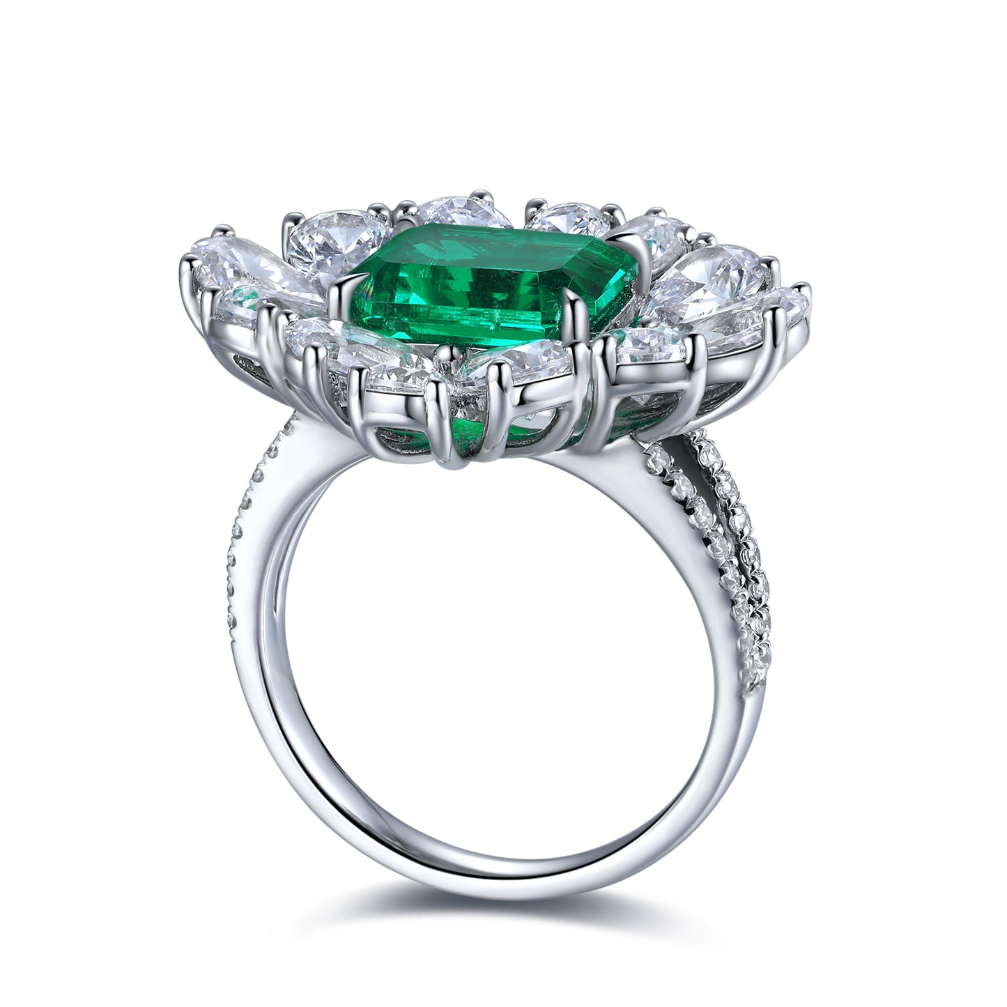 Sterling Silver Lab - Grown Emerald Ring A – JSEGR149Y