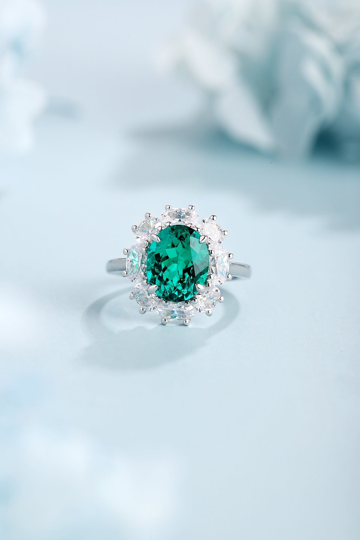 Sterling Silver Lab - Grown Emerald Ring A – JSEGR139Y