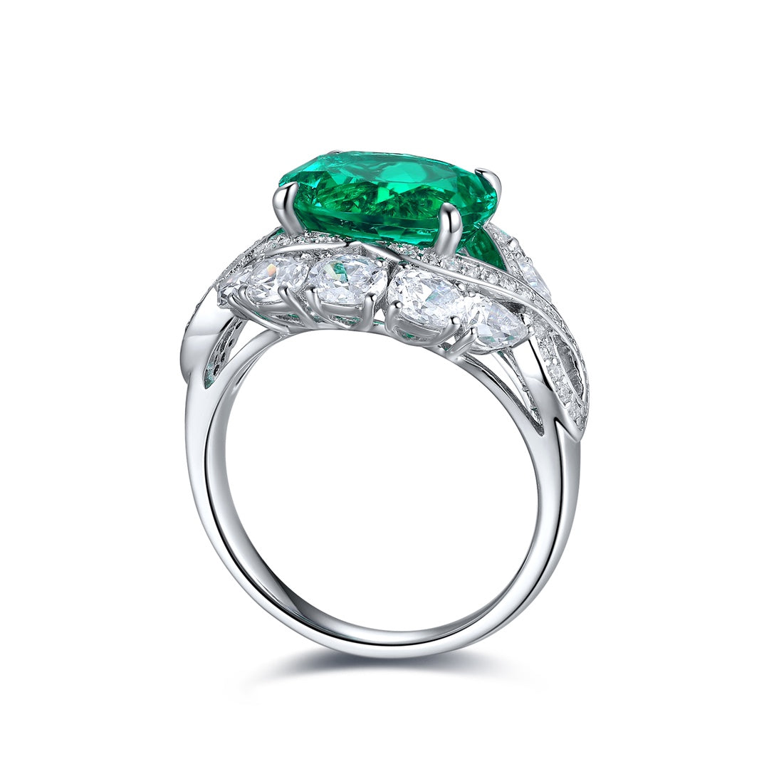 Sterling Silver Lab - Grown Emerald Ring A – JSEGR123Y