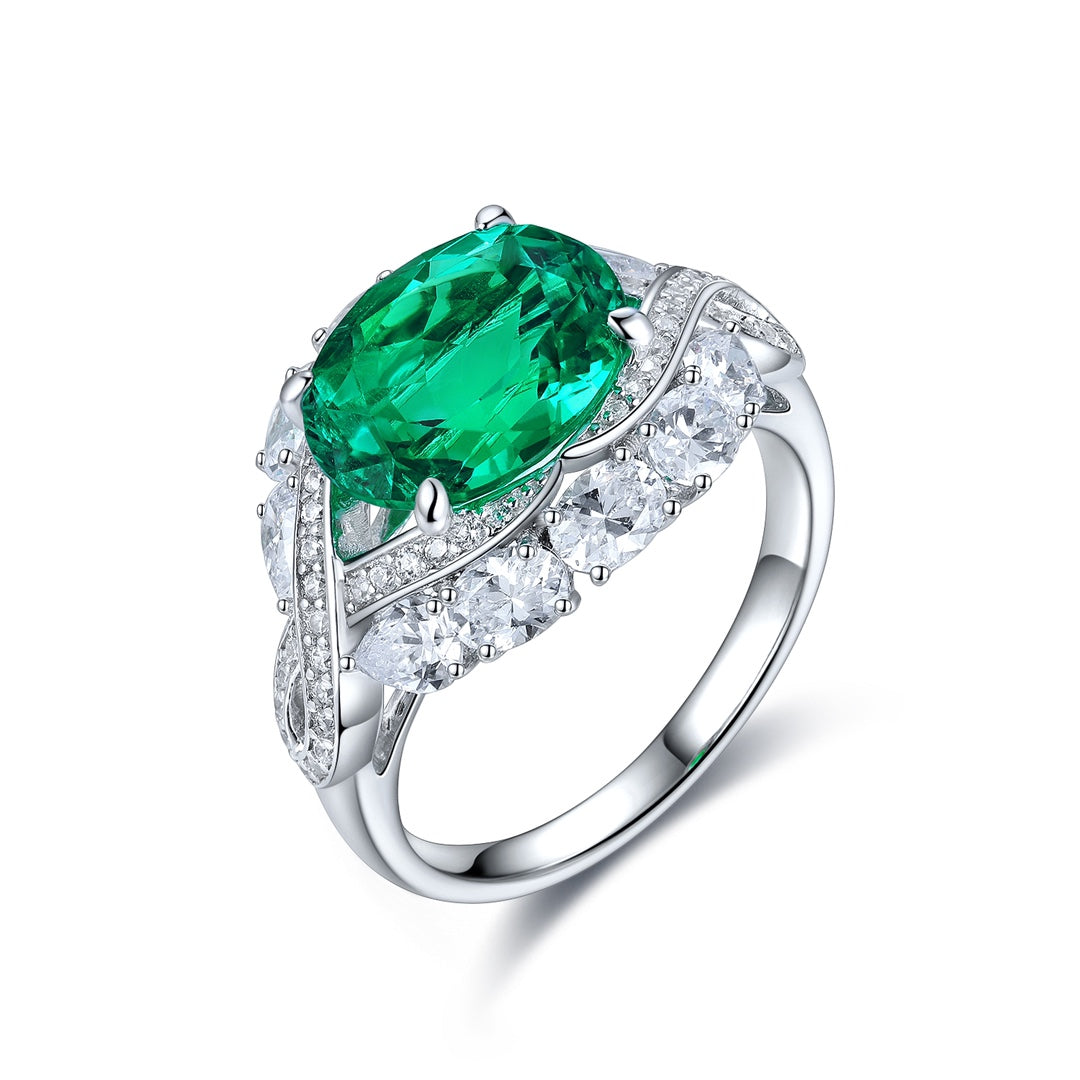 Sterling Silver Lab - Grown Emerald Ring A – JSEGR123Y