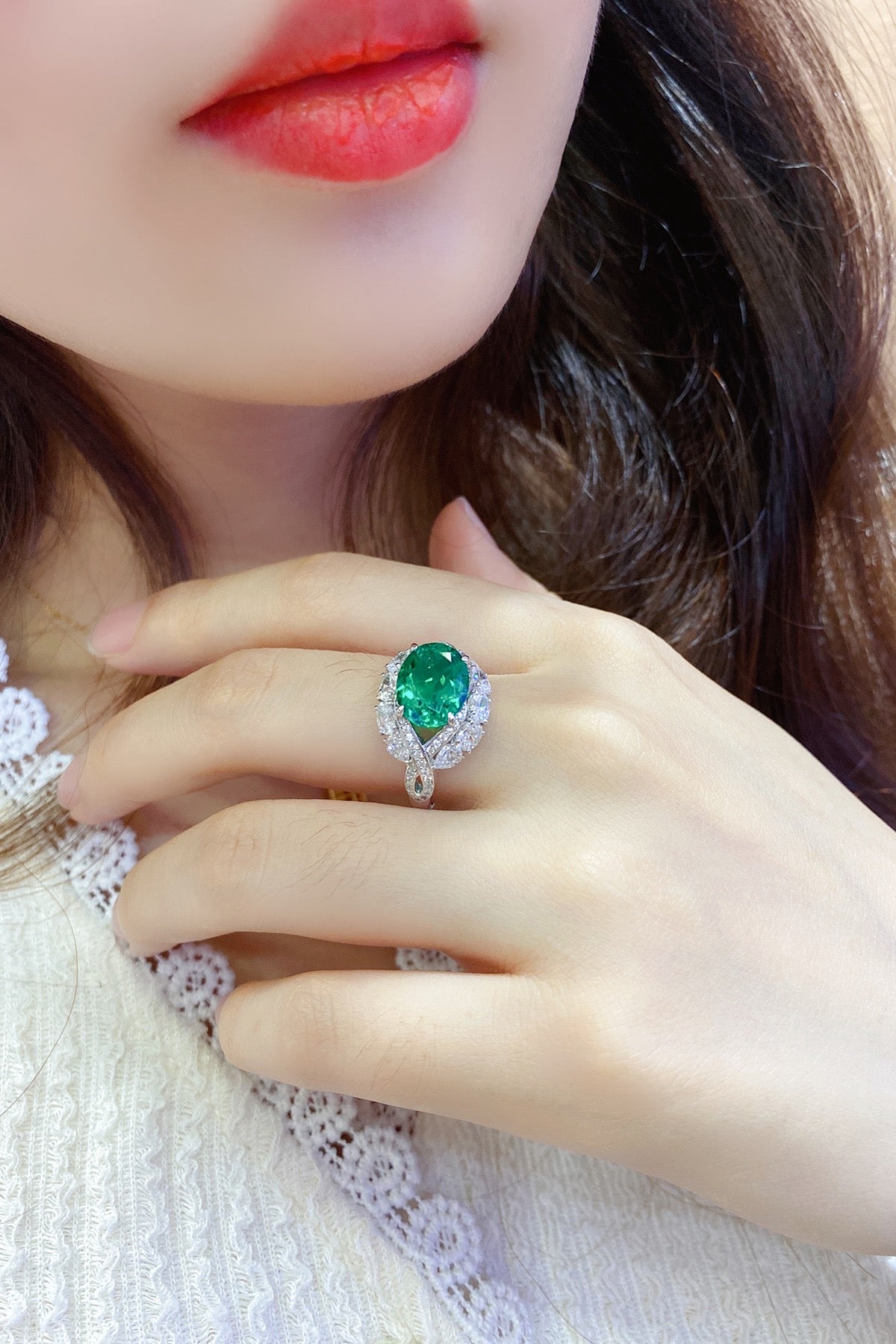 Sterling Silver Lab - Grown Emerald Ring A – JSEGR123Y