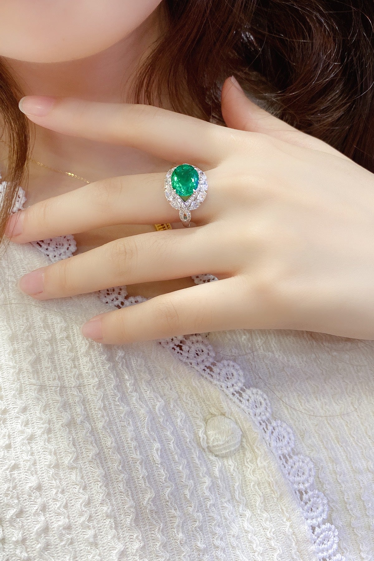 Sterling Silver Lab - Grown Emerald Ring A – JSEGR123Y
