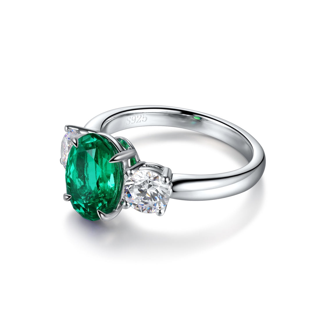 Sterling Silver Lab - Grown Emerald Ring W – JSEGR107Y-A