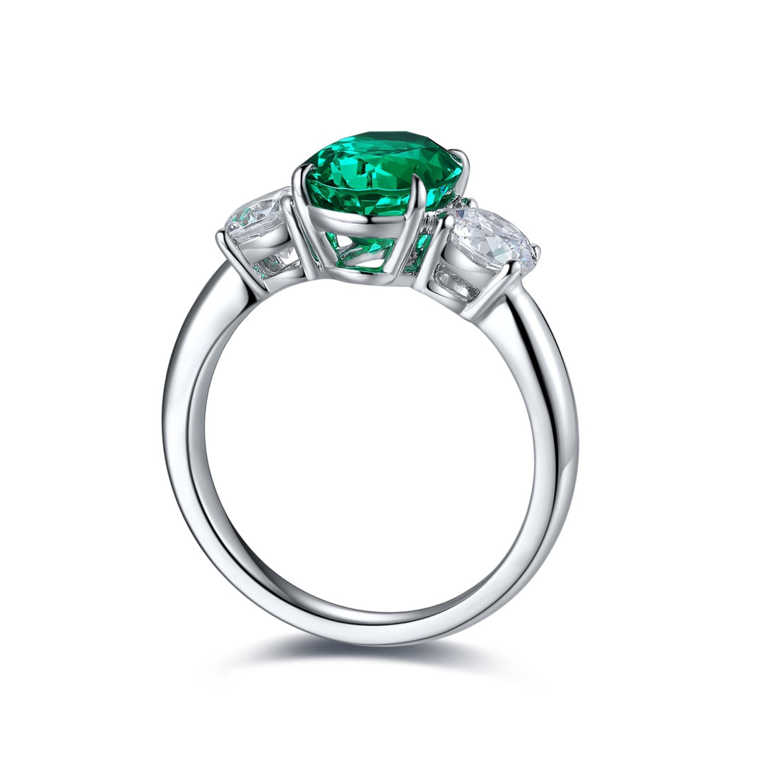Sterling Silver Lab - Grown Emerald Ring W – JSEGR107Y-A