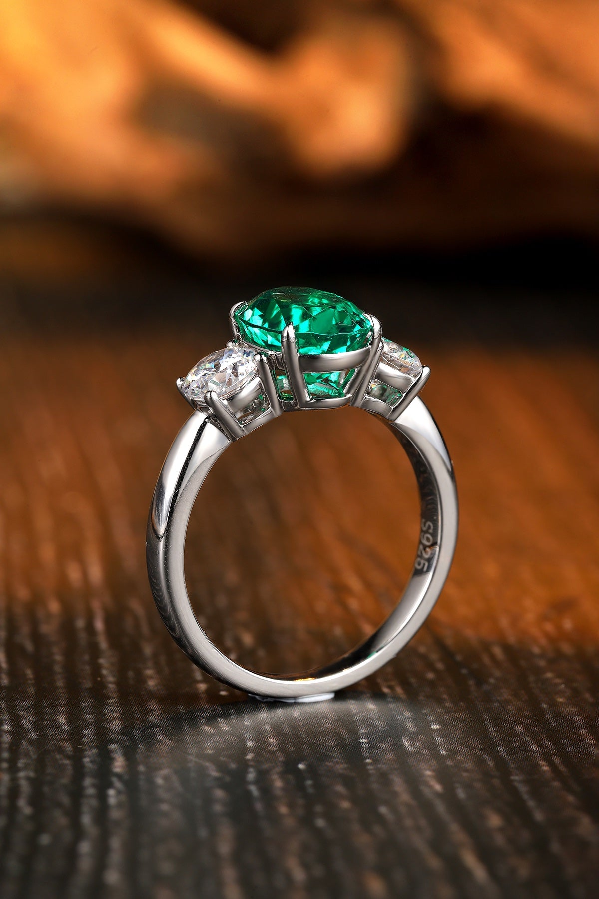 Sterling Silver Lab - Grown Emerald Ring W – JSEGR107Y-A