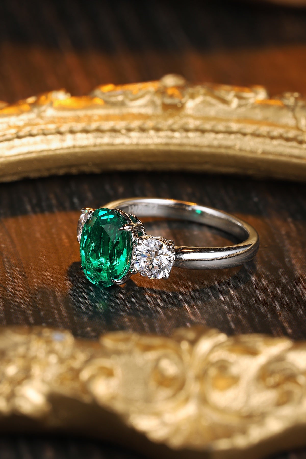 Sterling Silver Lab - Grown Emerald Ring W – JSEGR107Y-A