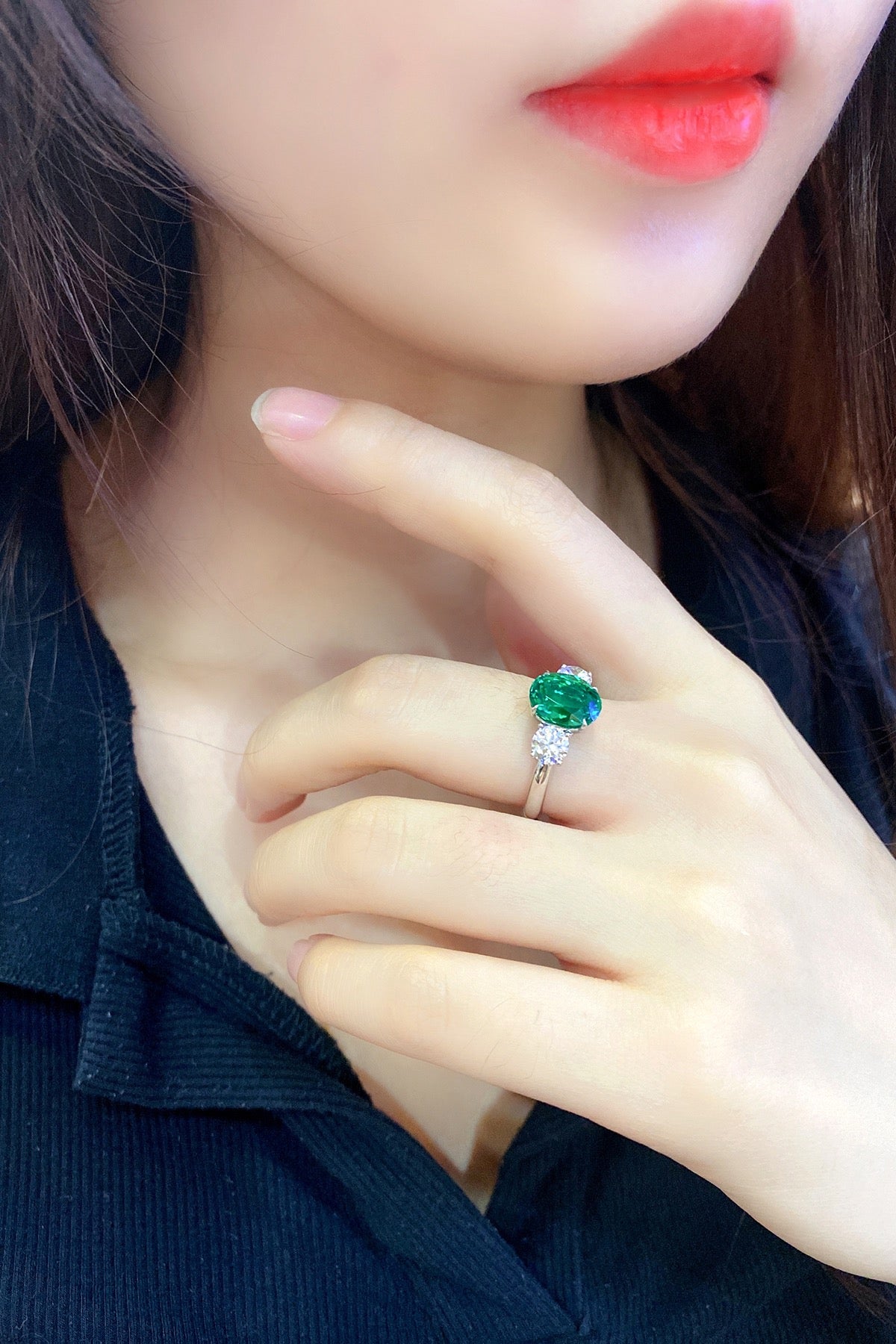Sterling Silver Lab - Grown Emerald Ring W – JSEGR107Y-A