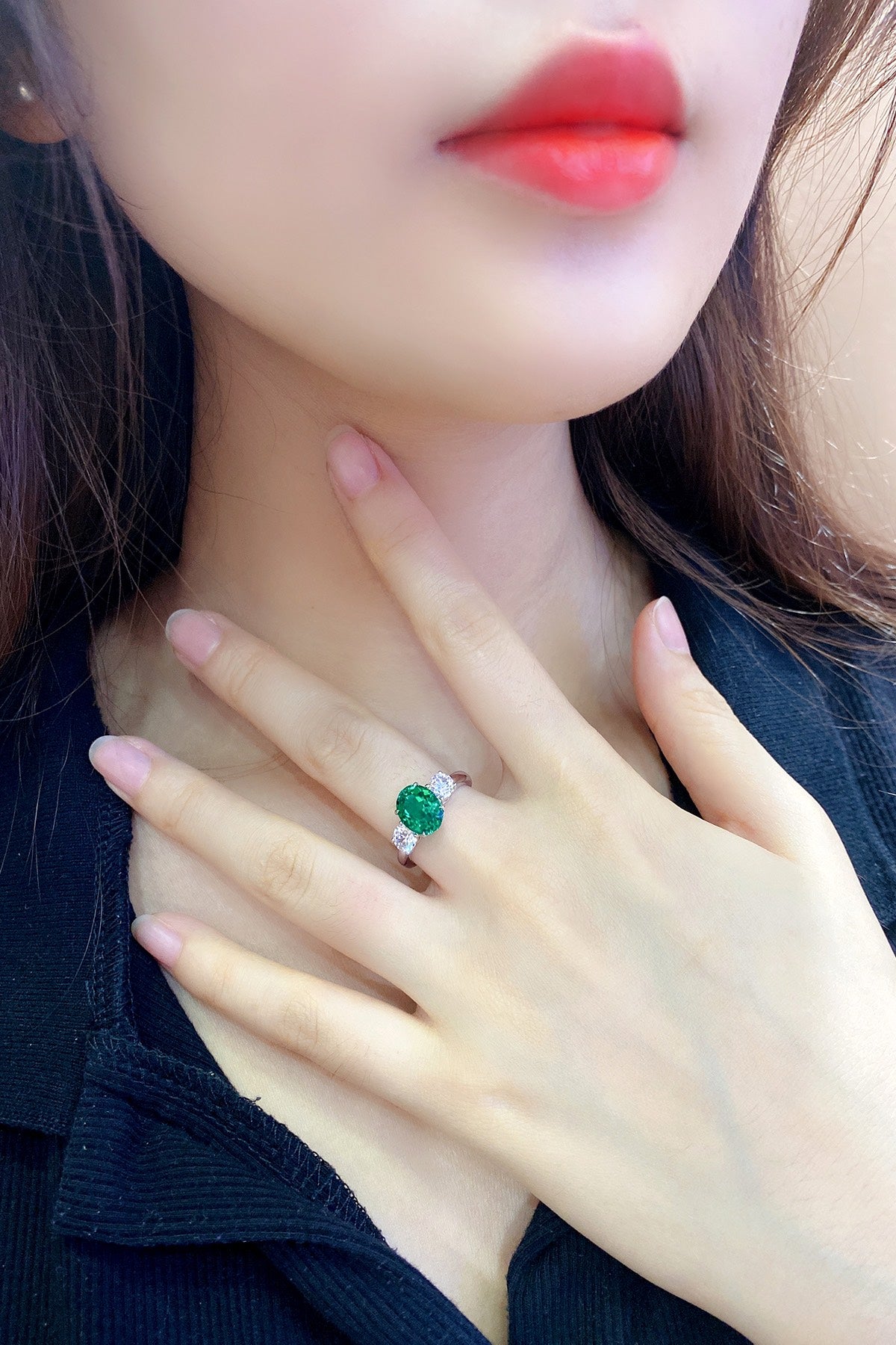 Sterling Silver Lab - Grown Emerald Ring W – JSEGR107Y-A