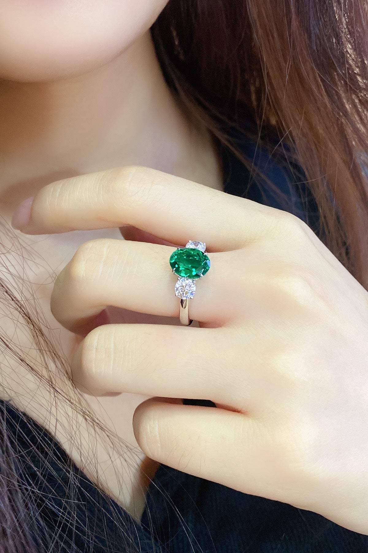 Sterling Silver Lab - Grown Emerald Ring W – JSEGR107Y-A