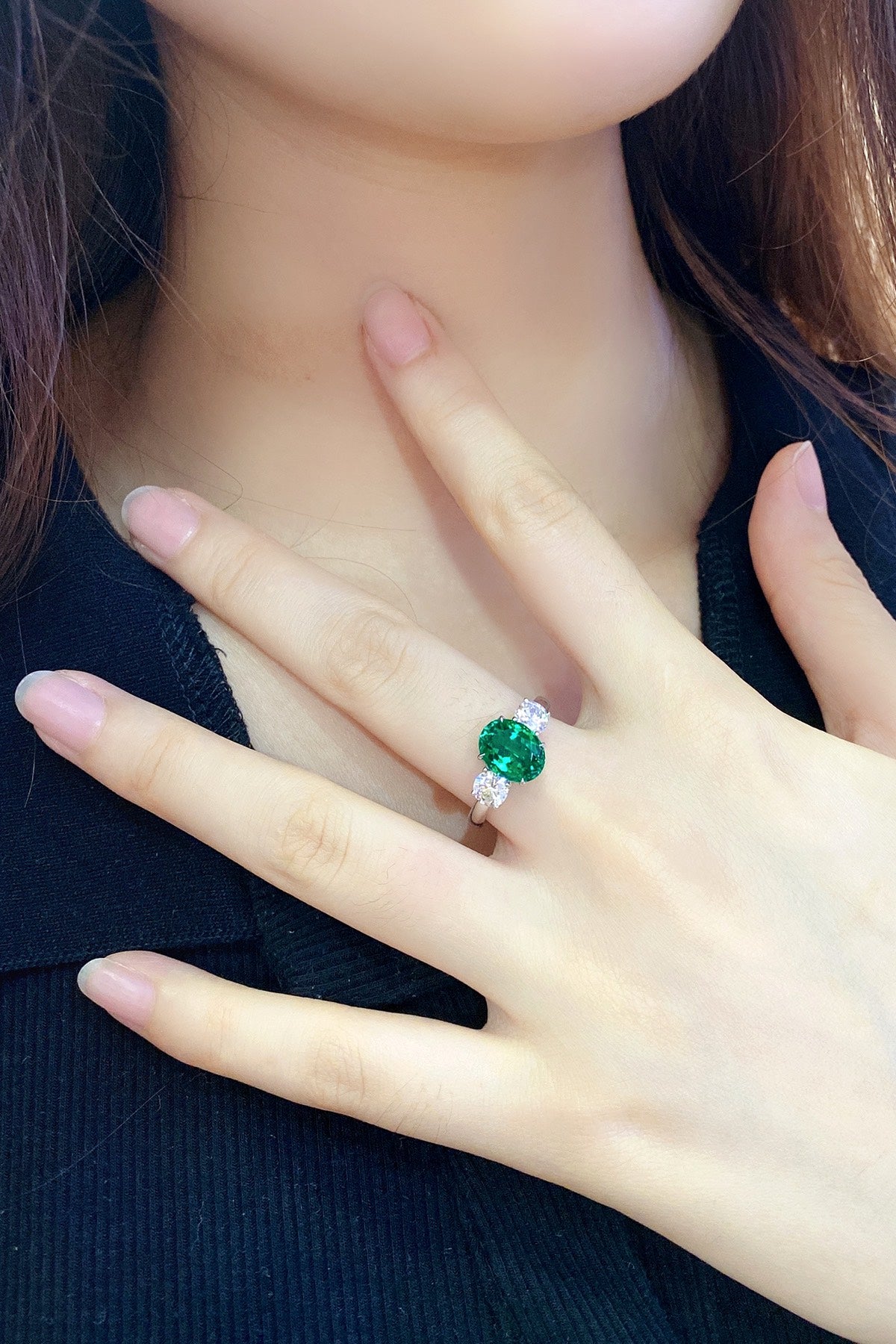 Sterling Silver Lab - Grown Emerald Ring W – JSEGR107Y-A