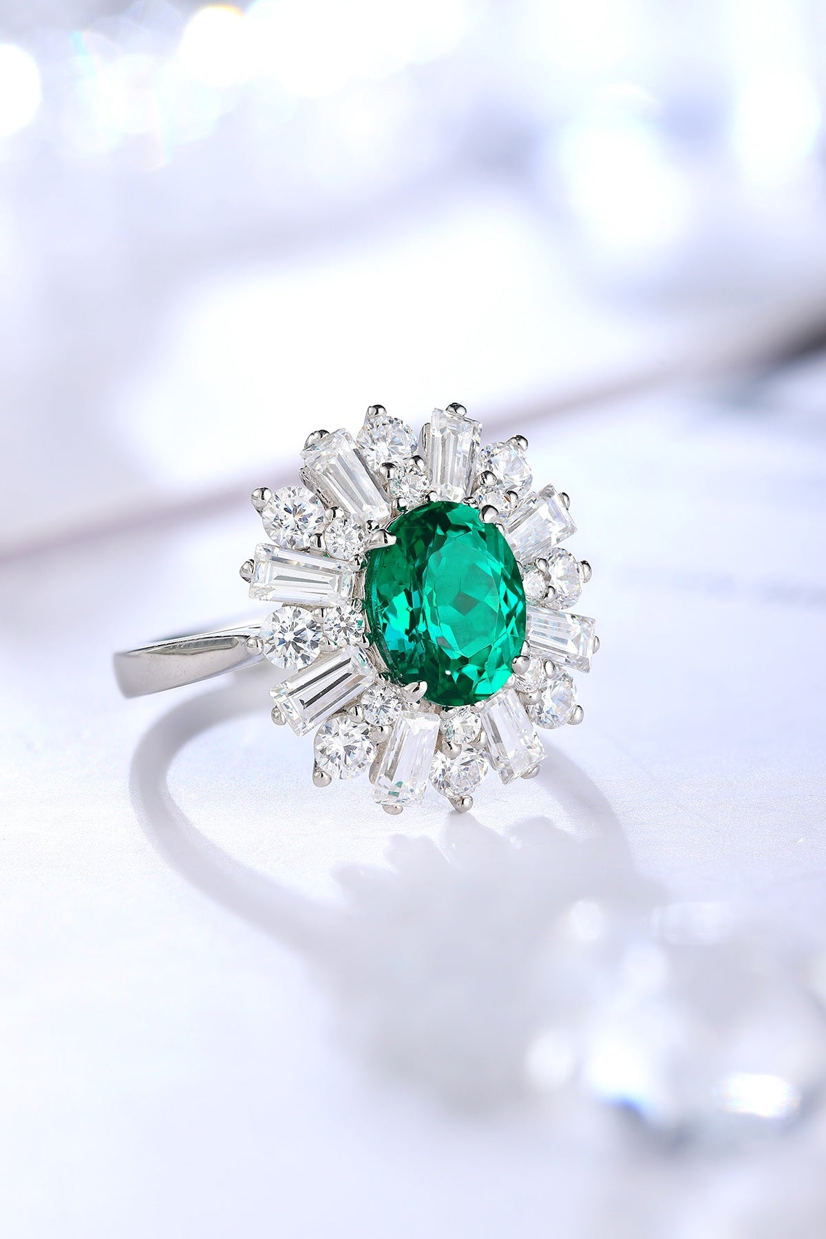 Sterling Silver Lab - Grown Emerald Ring A – JSEGR106Y