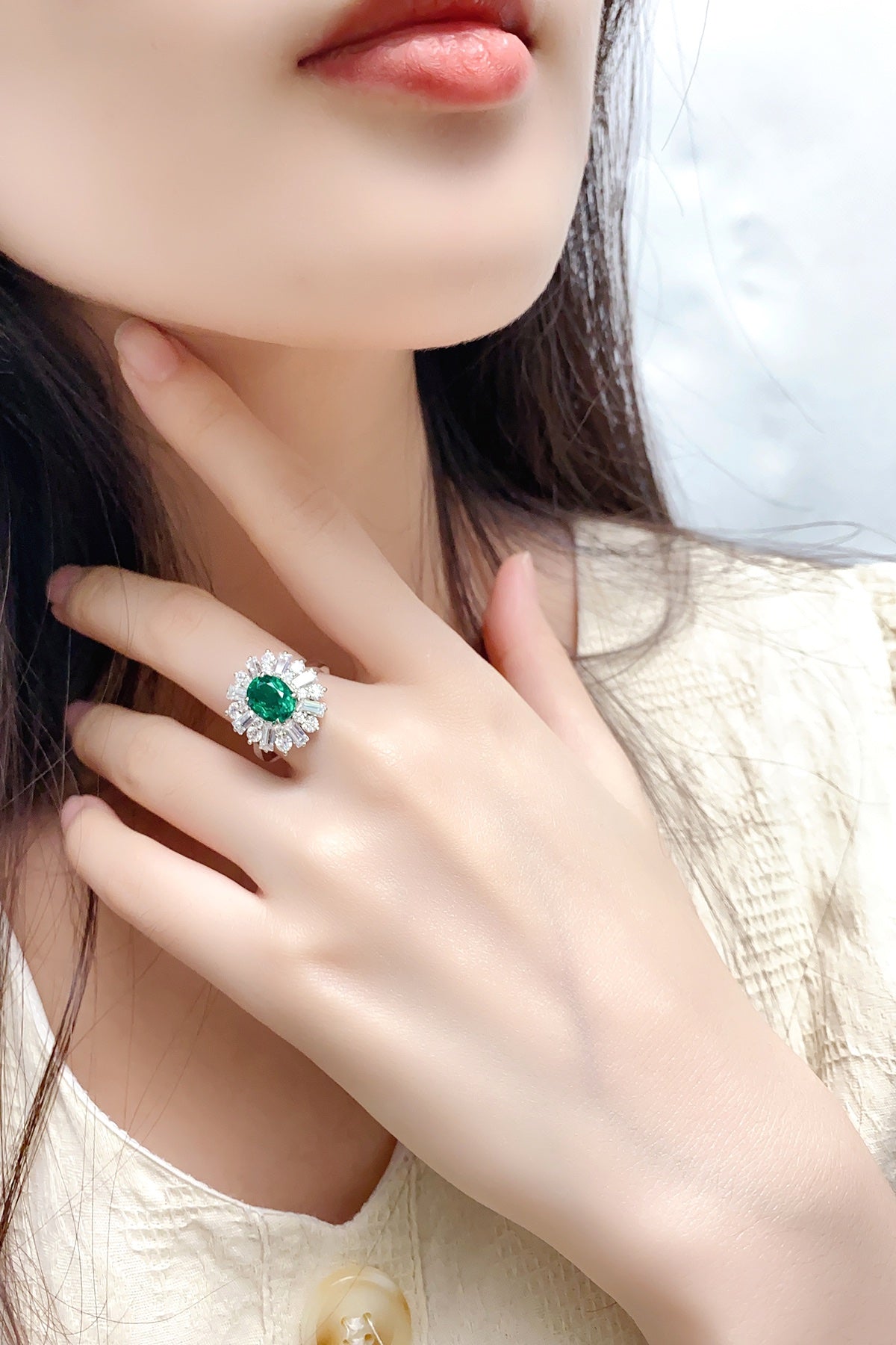 Sterling Silver Lab - Grown Emerald Ring A – JSEGR106Y