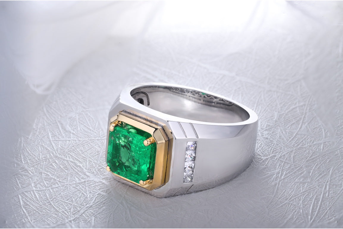 Sterling Silver Lab - Grown Emerald Ring A – JSEGR029Y